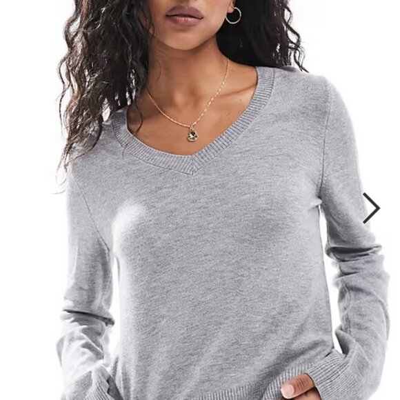 Stradivarius Soft-touch basic knit sweater in grey, v-neck - Picture 3 of 6
